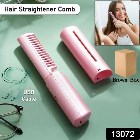 Rechargeable Mini Hair Straightener, Three Temperature Adjustments Flat Iron Comb (1 Pc)
