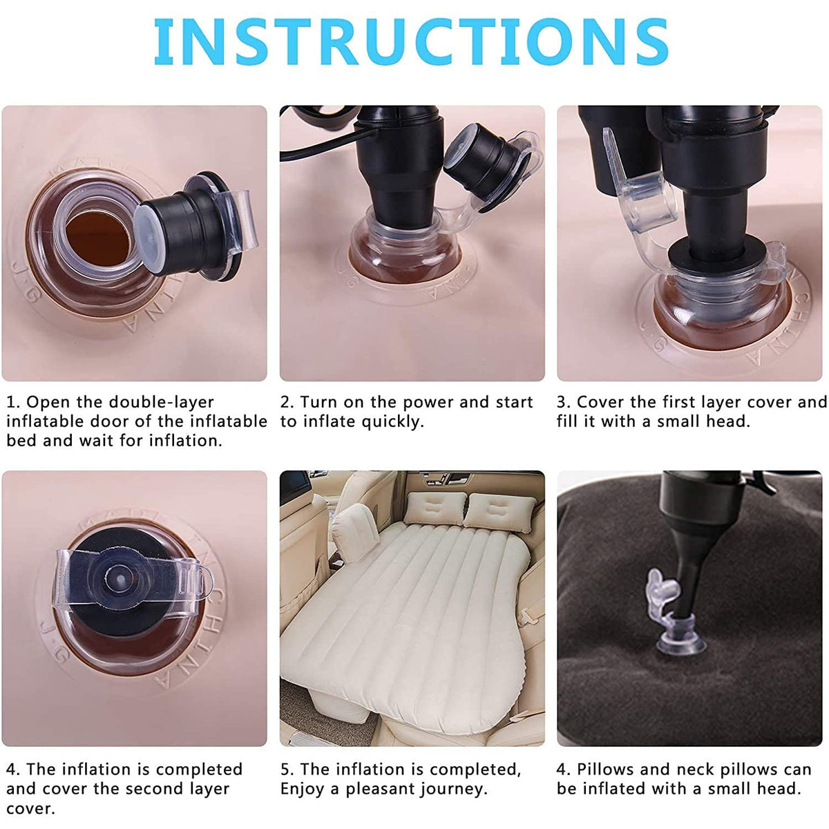 8043 Car Inflatable Bed With 2 Pillows Air Pump (Portable) For Travel Camping Vacation Polyester Inflatable Travel Car Bed Air Sofa With Two Inflatable Pillow And Air Pump For Car Back Seat Air Pump Random Colour