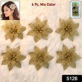 Glitter Flower Hair Clip Set (6 Pc Mix Color Set)
