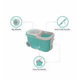Spin Mop with Bigger Wheels and Plastic Auto Fold Handle for 360 Degree Cleaning