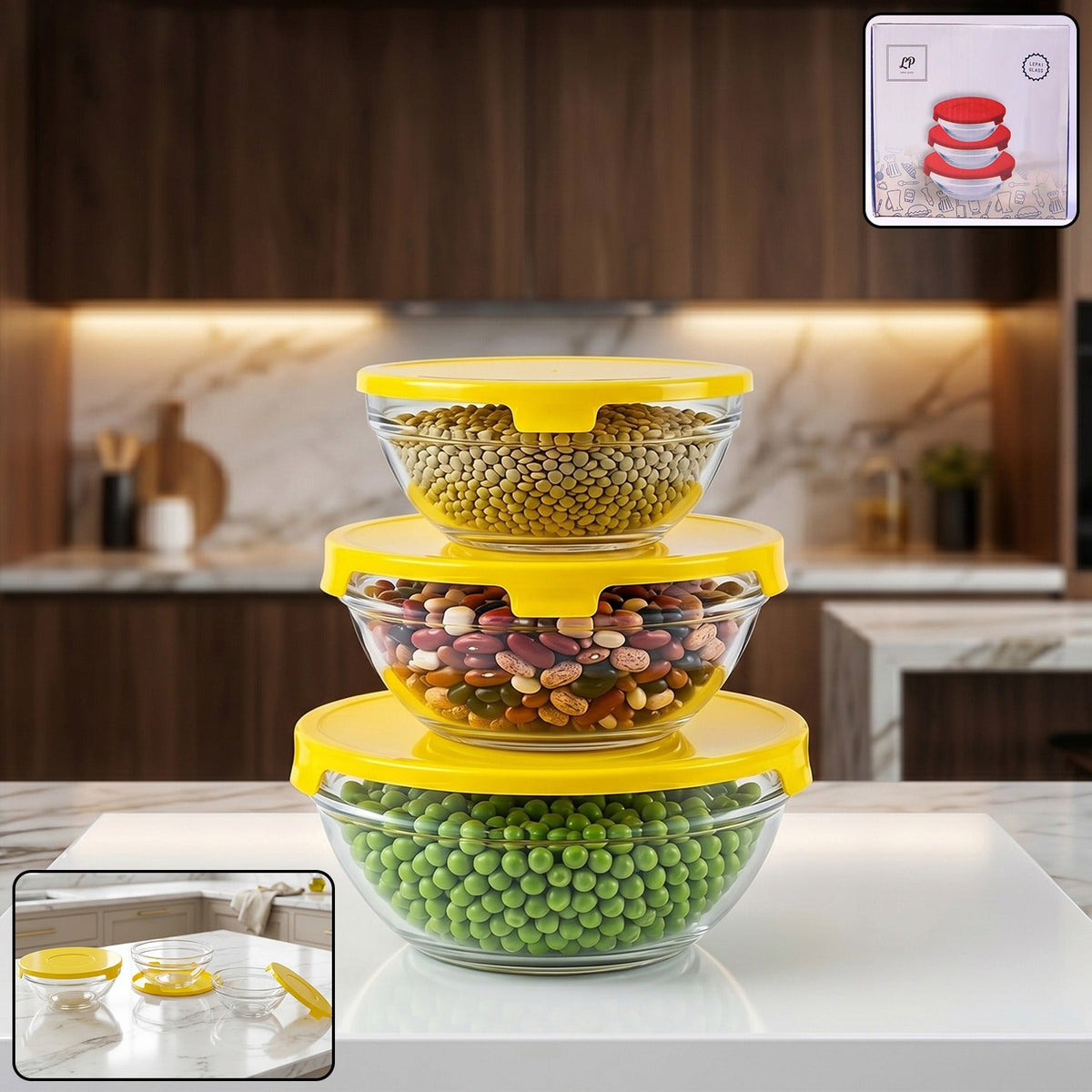 Glass Bowl Set With Lids  Versatile Kitchen Storage  Serving