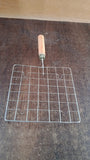 Stainless Steel Square Papad jali, Barbecue Grill Rack with Wooden Handle (1 Pc)