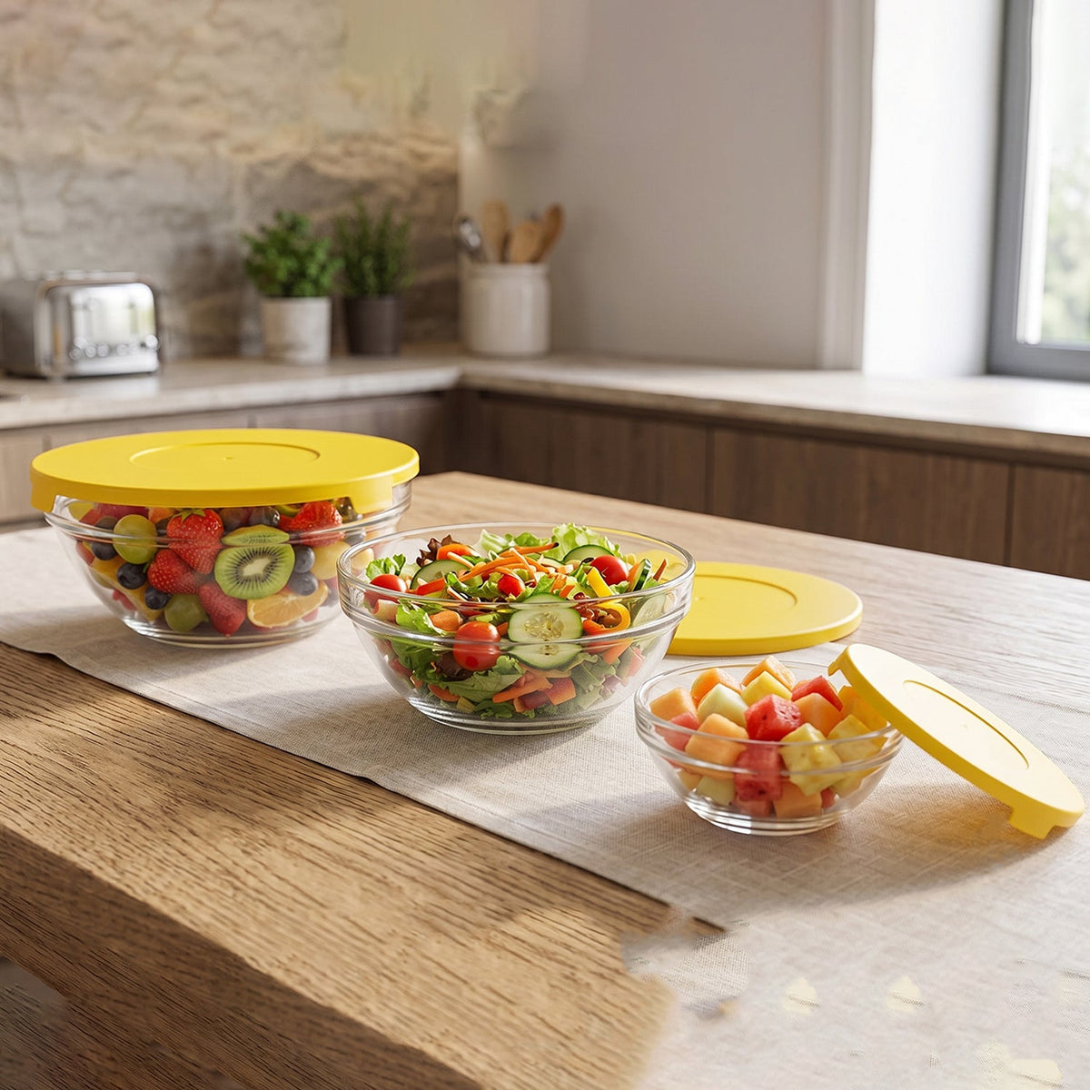 Glass Bowl Set With Lids  Versatile Kitchen Storage  Serving